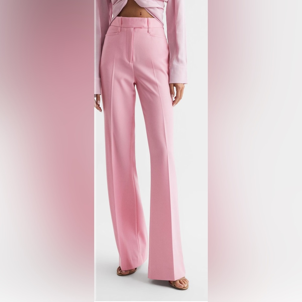 Reiss High Rise Wide Leg Trousers in Pink